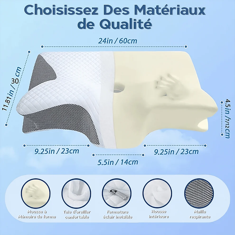 Oreiller cervical ergonomique à mémoire de forme